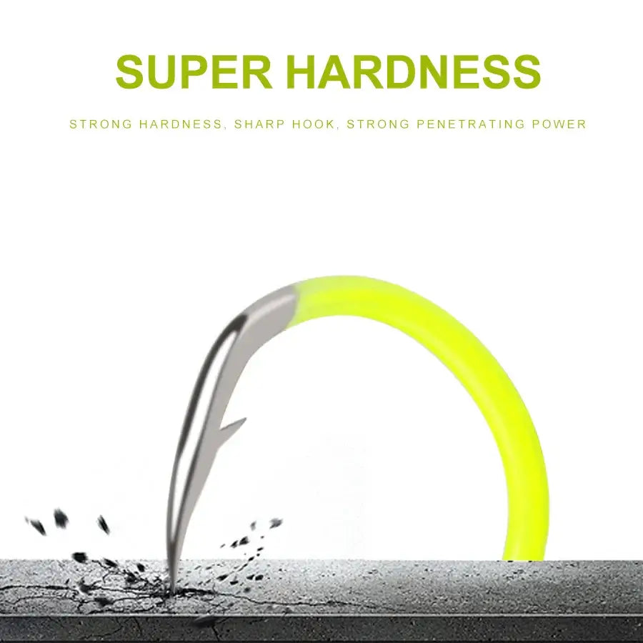 FTK 50PCS Sharp High-carbon Steel Fishhooks Barbed Fluorescent Fishing