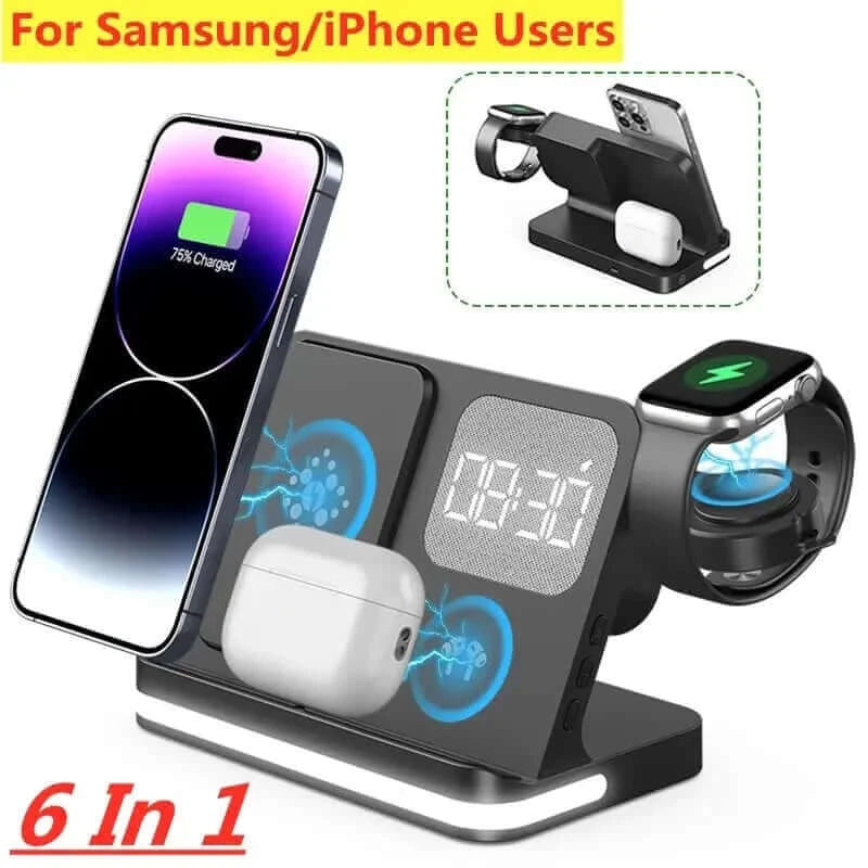 6 In 1 Wireless Charger Stand For iPhone Samsung S23 S22 Ultra Note.