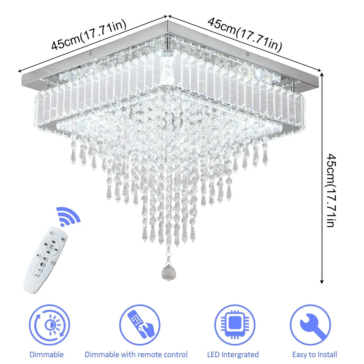 Square Crystal Raindrop LED Ceiling Chandelier