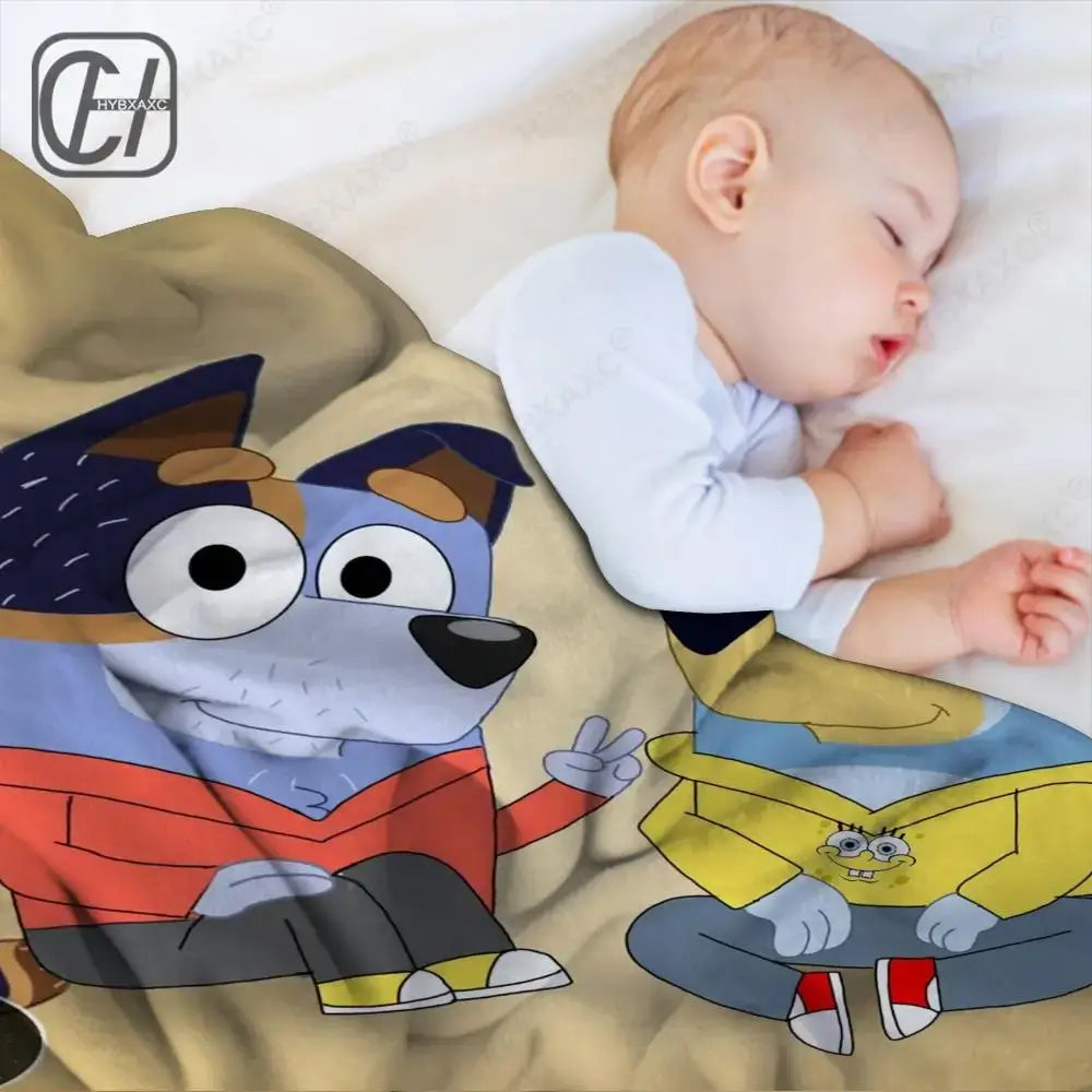 B-bluey-y Downy Throw Blanket Aesthetic Portable Home Travel Camping Sofa Picnic Thick Warm Flannel Blanket