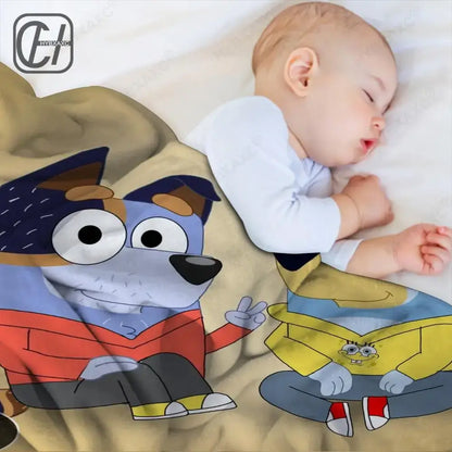 B-bluey-y Downy Throw Blanket Aesthetic Portable Home Travel Camping Sofa Picnic Thick Warm Flannel Blanket