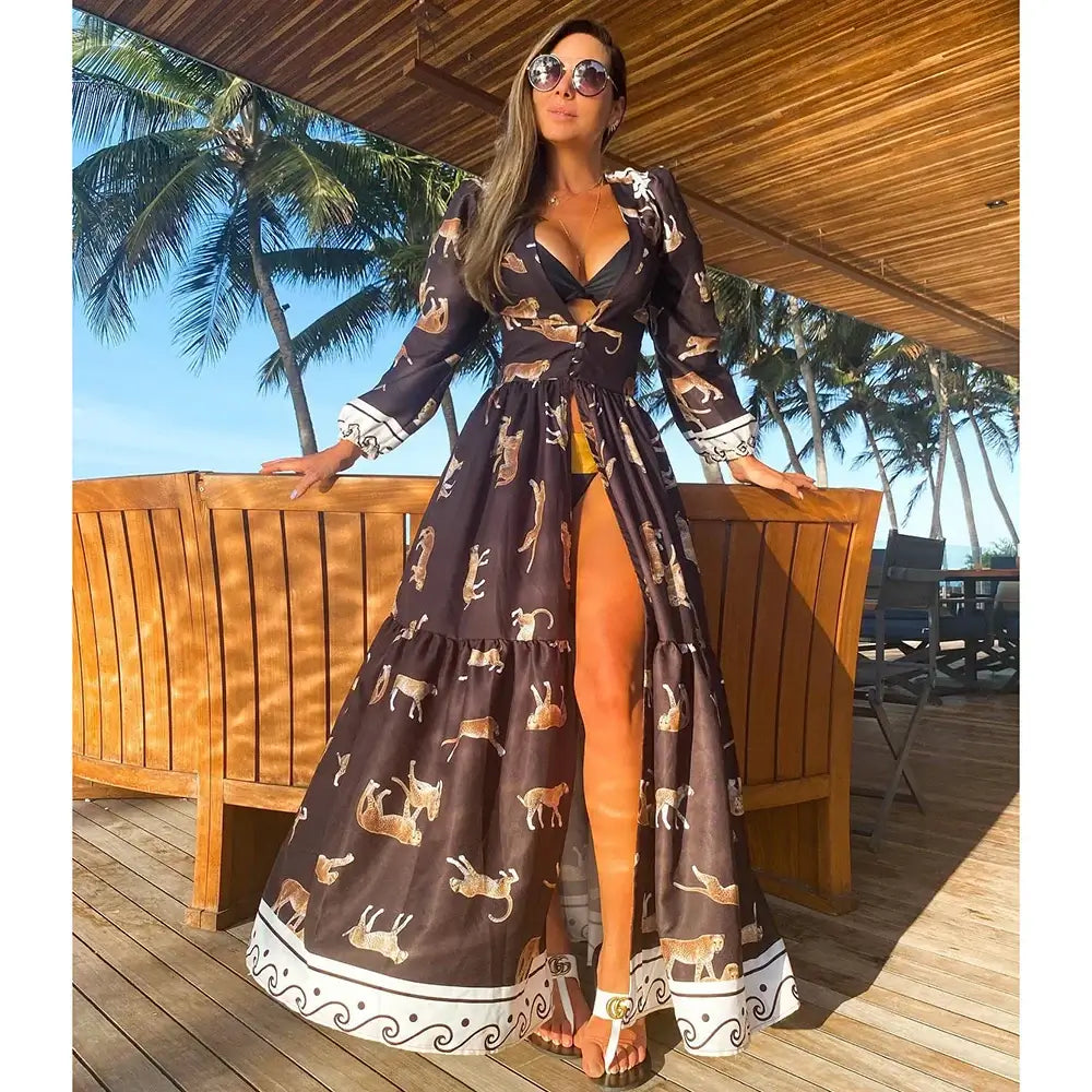 Blue Eyes Bikini Beach Cover Up Tunics For Beach Long Kaftan Bikini Cover Up Robe de Plage Sarong Beach Swimsuit Cover-ups