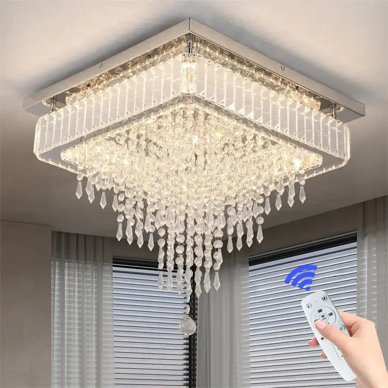 Round Crystal Raindrop LED Flush-Mount Chandelier