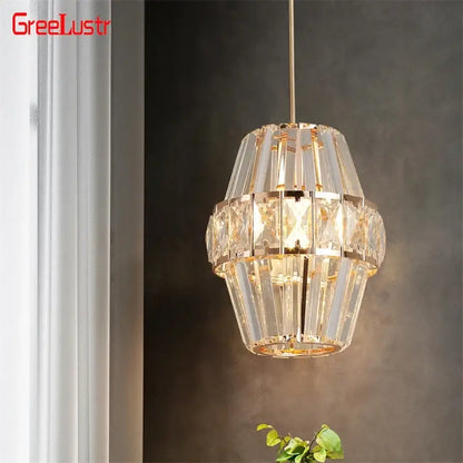 Modern Crystal Pendant Light with Gold-Tone Details