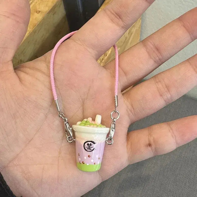 15cm/17cm Labubu Doll Accessories - Mini Realistic Bubble Tea Cup Plush Crossbody Pendant
