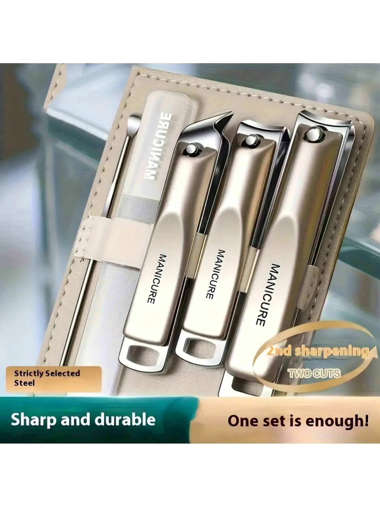 Precision Nail Clippers 5-Piece Set, Double-Edged Sharp And Durable, Complete Set With Ear Pick, Carefully Selected Steel Precision Grinding, Stainless Steel Nail Clipper Set Anti-Splash Rotating Package Five-Piece Pliers Ful