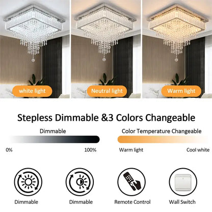 Round Crystal Raindrop LED Flush-Mount Chandelier