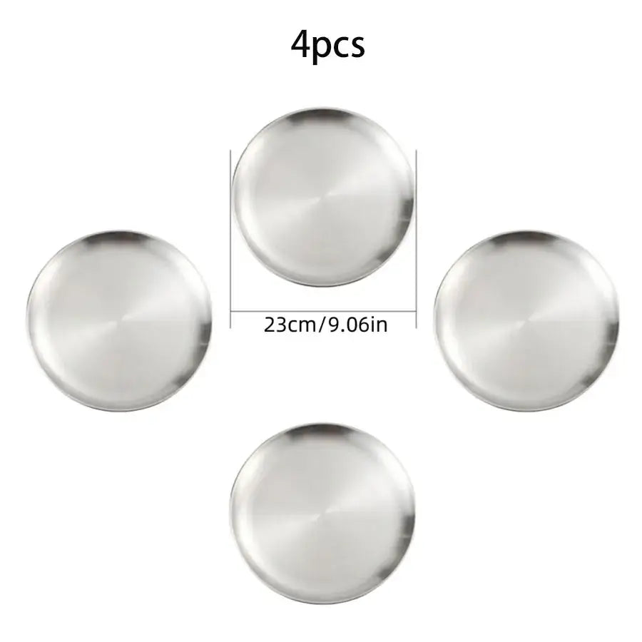 4pcs Stainless Steel Silver Plates - Korean Style