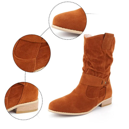 Women Ankle Boots with Buckle Comfortable Suede Boots Non Slip Pointed Toe Boots Lightweight Western Cowboy Boots for Dailyware