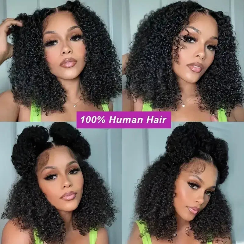 Curly Wigs Bob Wigs Curly Lace Front Human Hair Wigs 100% Bob Hair Wig 4C Edges Human Hair Short Wig 4x4 Closure Human Hair Wig