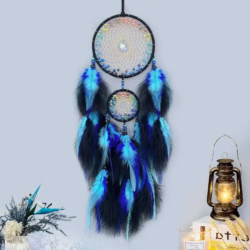 Dream Catcher Living Room Bedroom Hanging Ornaments Crystal Hand-woven Colorful Feather Wind Chime Festival Gift Home Decoration