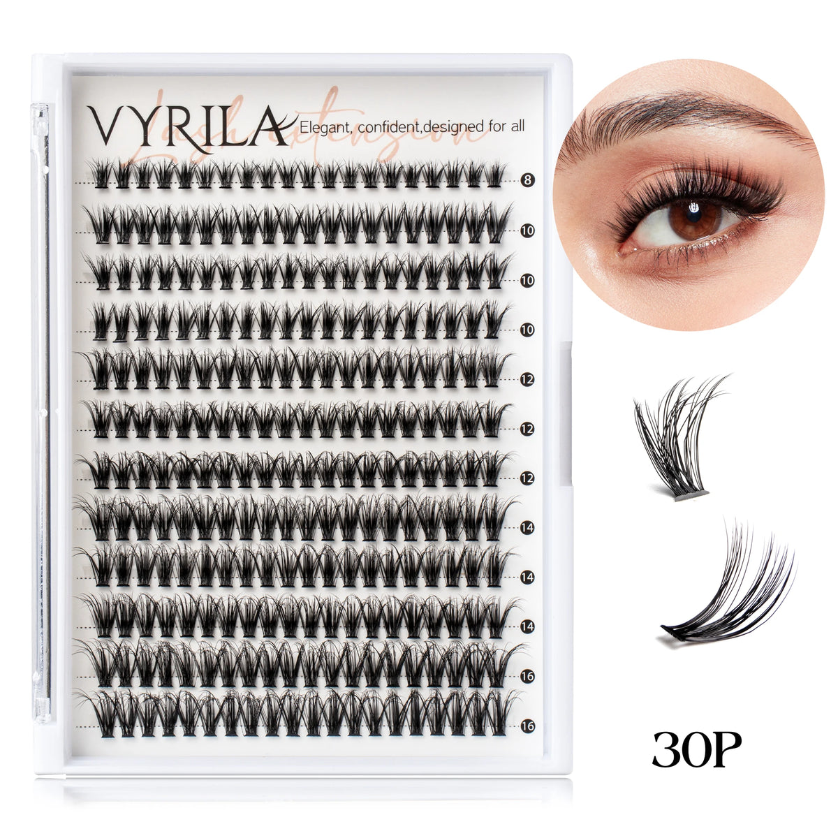 VYRILA Individual Cluster Lashes – C Curl 3D Wispy DIY Eyelash Extensions | 0.05–0.07mm Super Thin Band | Reusable Natural Look
