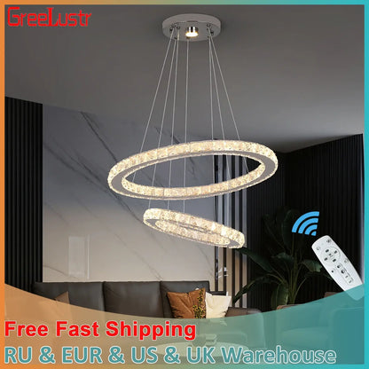 GreeLustr Crystal Ring Pendant Light, Selectable Controls