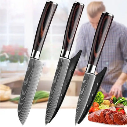 Stainless Steel Kitchen Knives with Wooden Handles