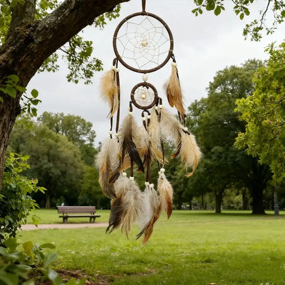 1Pc Wind Chime Dream Catcher with Light Indian Dream Catcher with Brown Feathers Wall Hanging Dream Catcher Bedroom Accessories