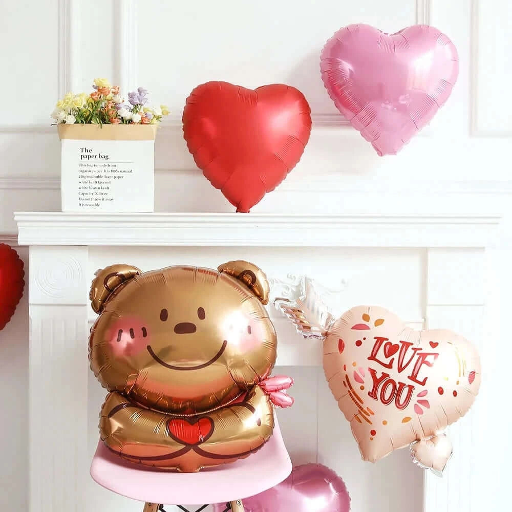 Happy Valentine’s Day Love Red Heart Bear Foil Balloons Wedding Anniversary Party Supplies Birthday Gift Home Outdoor Decoration.