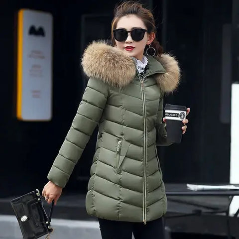 Autumn Female Middle Length Jacket Coat Women Fake Fur Collar Parkas