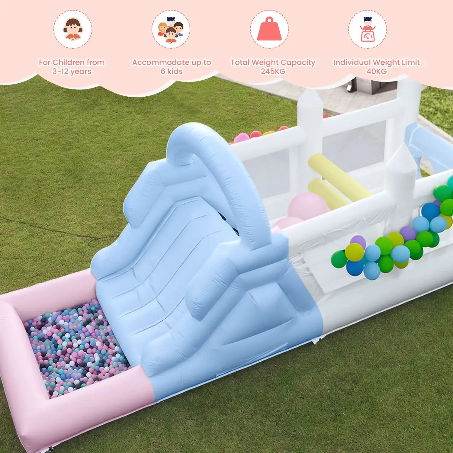 Inflatable Macaroon PVC Water Sildes Ball Pool for Children Jungle Gym Water Play Equipment With 1100W Air Blower