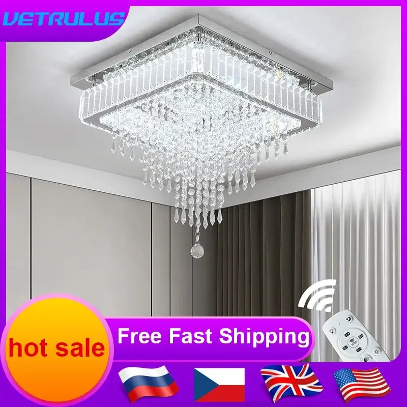 Square Crystal Raindrop LED Ceiling Chandelier