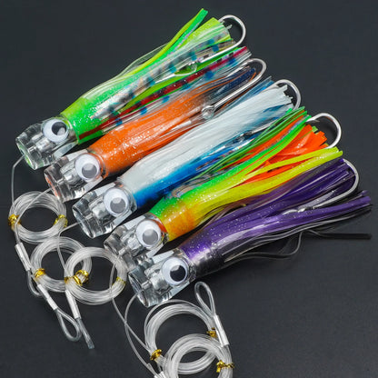 5pcs Trolling Skirt Tuna Lures Fishing Saltwater Lures for Mahi Marlin Shark Wahoo with Rigged Hooks Big Game Fishing Lures