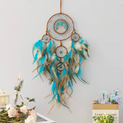 Dream catchers Tree of Life Dreamcatcher Home Decoration Indians Natural Stone Feathers Manual Dream Catcher Gift Wall Ornaments