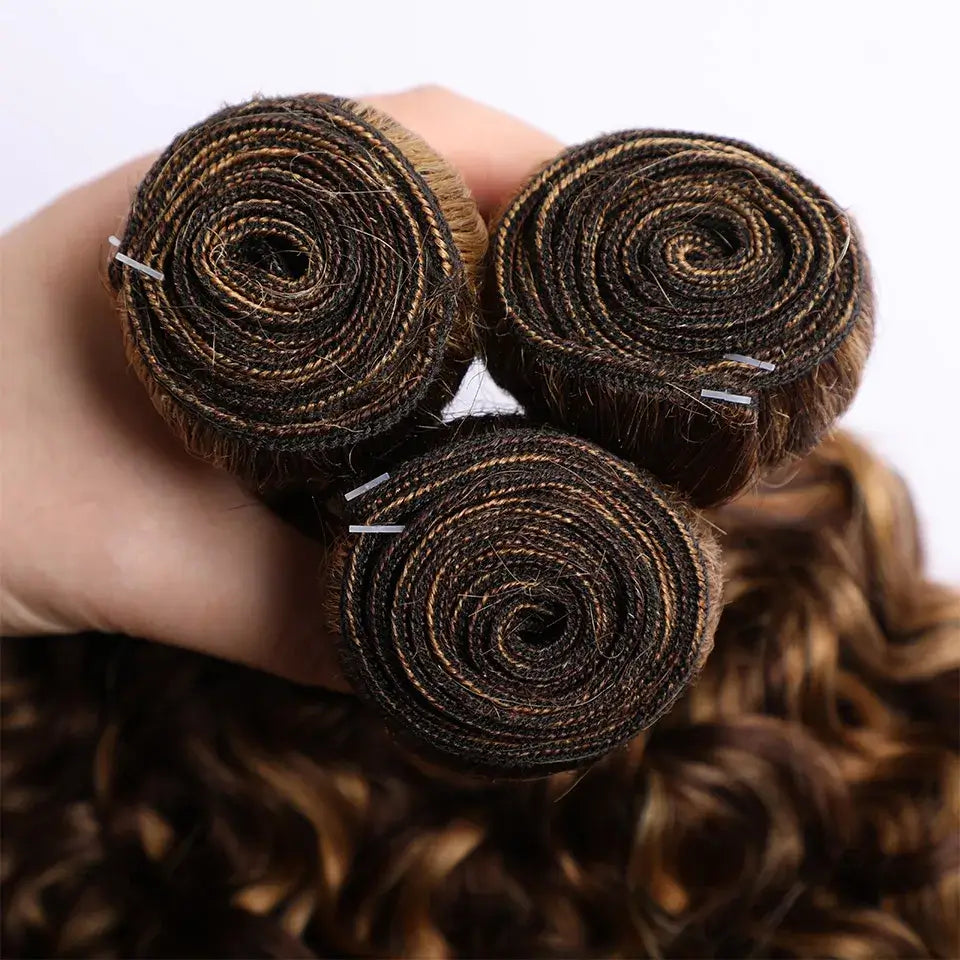 Water Wave Highlight Human Hair Bundles P4/27 Curly Brown Blonde Braiding Hair Bundles Water Wave Bundles Weaving Human Hair