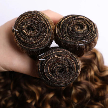 Water Wave Highlight Human Hair Bundles P4/27 Curly Brown Blonde Braiding Hair Bundles Water Wave Bundles Weaving Human Hair