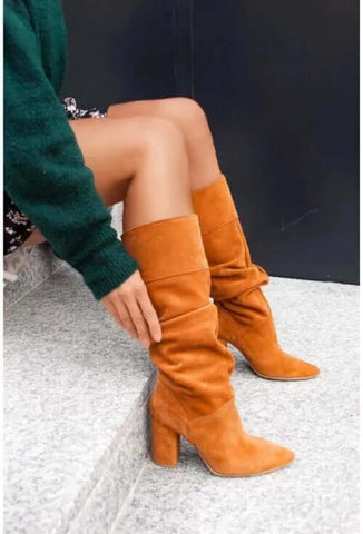 Women Boots 2023 Winter Designer Luxury Faux Suede Casual High Heels.