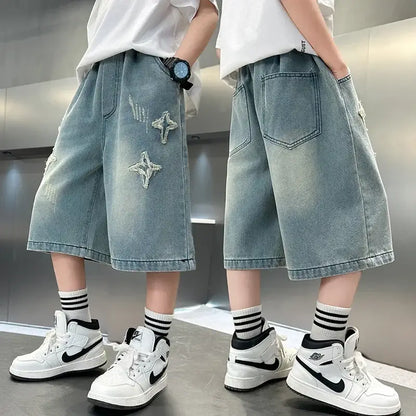 2025 Summer New Arrival Fashion Boys Denim Shorts with Star Pattern Children&
