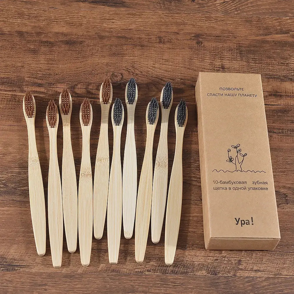 Bamboo World Adult Bamboo Toothbrushes - Set of 10