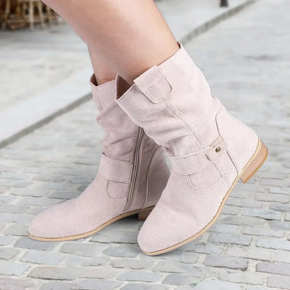 Women Ankle Boots with Buckle Comfortable Suede Boots Non Slip Pointed Toe Boots Lightweight Western Cowboy Boots for Dailyware