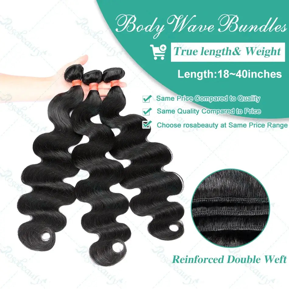 30 32 38 40 Inch Body Wave Bundles 100%Human Remy Raw Hair Weave Bundles Brazilian Weave Extension 3 Bundles Weft Natural Black