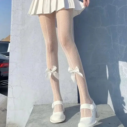 Fishing Net Stockings for Baby Girls Cute Large Bow Lolita Pantyhose Fad Sexy Black Hollow Mesh Nylon Tights Children&