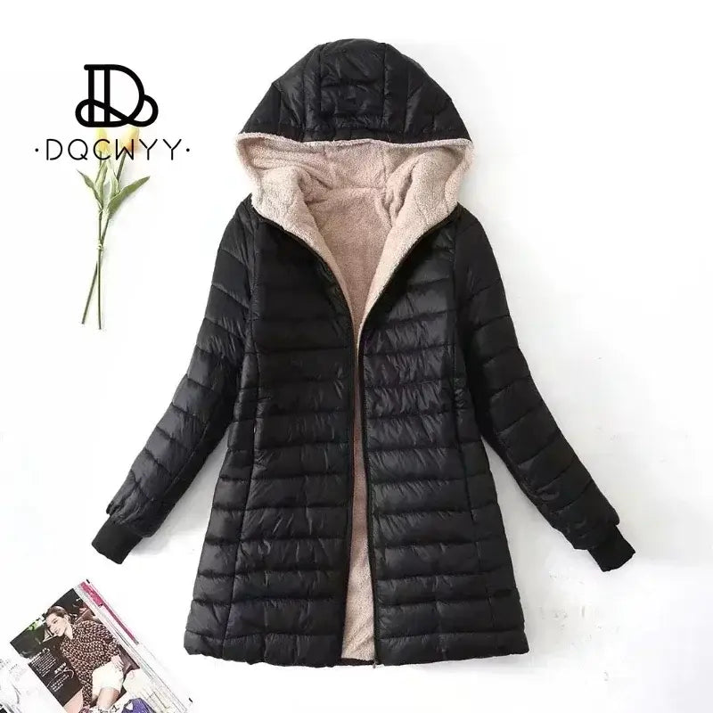 Women's Jacket Winter New Mid Length Korean Edition Hooded Fit Plus