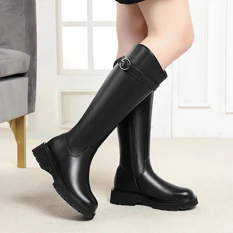 AIYUQI High Boots Female Genuine Leather 2024 New Winter Wool Warm