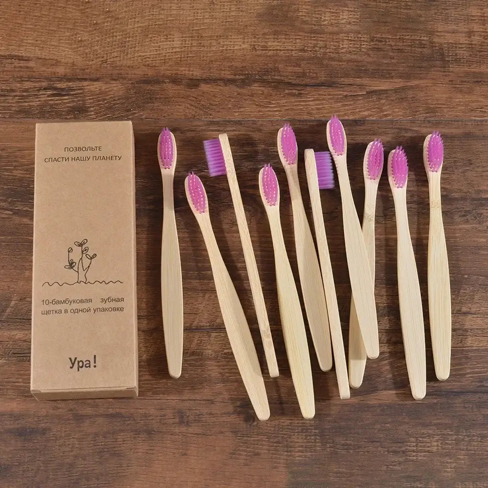 Bamboo World Adult Bamboo Toothbrushes - Set of 10