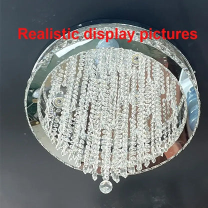 Round Crystal Raindrop LED Flush-Mount Chandelier