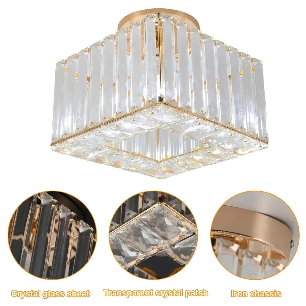 Modern Crystal Ceiling or Pendant Light, Black or Gold
