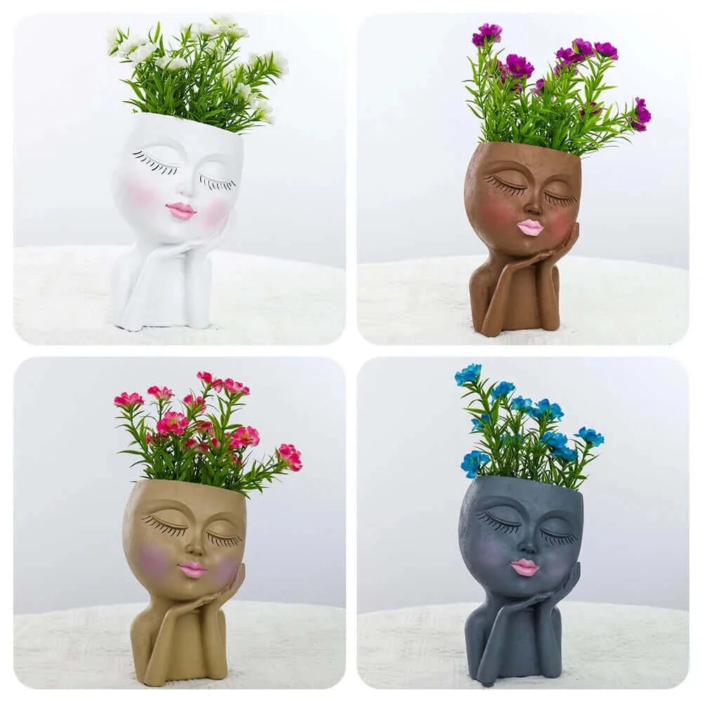 Little Girl Head Succulent Plant Flower Pot Floor Simple Character