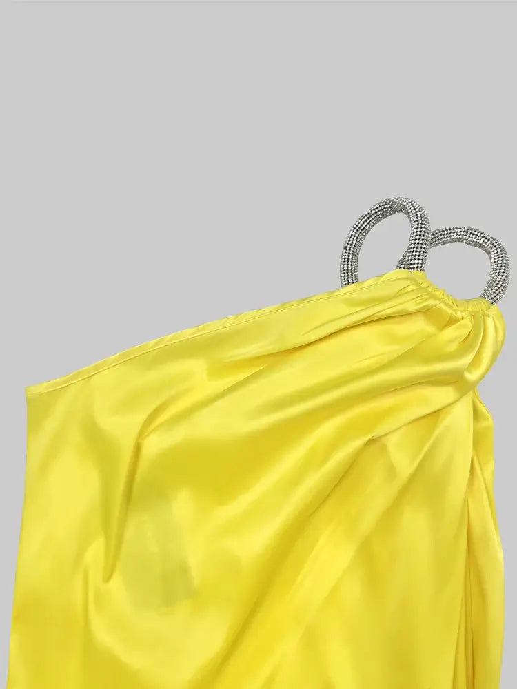 Women Fashion One-Shoulder Split-Side Halter Prom Dress 2024 New Summer Sleeveless Pleated Party Evening Dresses