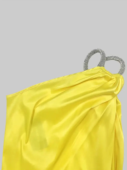 Women Fashion One-Shoulder Split-Side Halter Prom Dress 2024 New Summer Sleeveless Pleated Party Evening Dresses