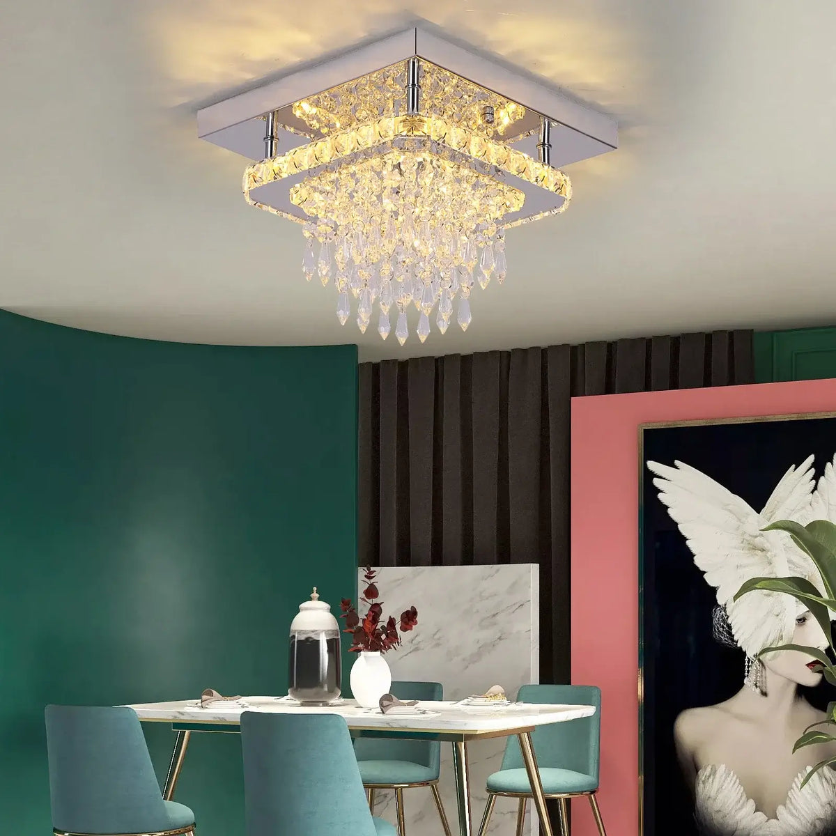 Square Crystal Raindrop LED Ceiling Chandelier