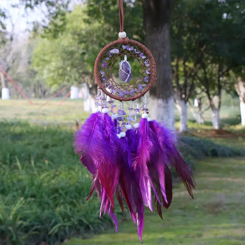 Natural Crystal Dream catchers 7 Chakra Gemstone Dream Catcher Amulet Feather Dream Catchers Bedroom Wall  Hangings Decor
