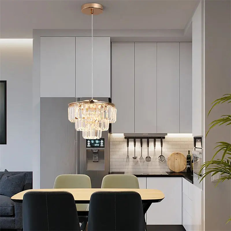 Tiered Crystal LED Pendant Chandelier, 25 cm