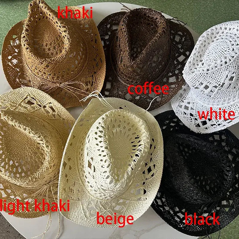 Straw Hat for Women Men Summer Handmade Classic Vintage Hollow Out Western Curled Wide Brim Sun Hat Fishing Hat Climbing Cap
