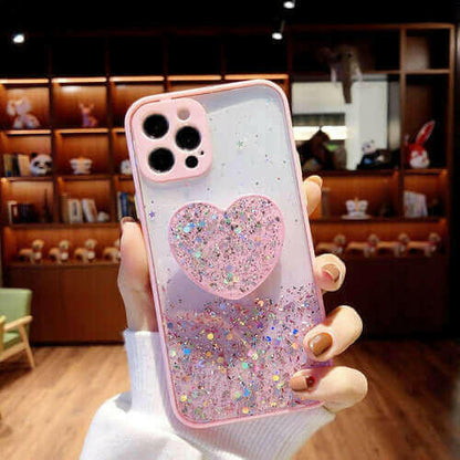 Buy 1 Get 1 Free Sequins Glitter Case with Love Stand for iPhone.