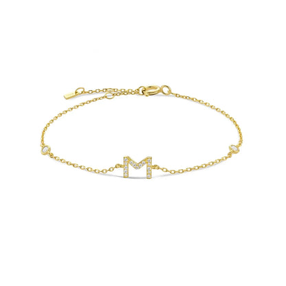 925 Sterling Silver Initial 26 Letters Alphabet Monogram Gold Name Bracelet Crystal CZ Zircon 2021 Fashionable Jewelry