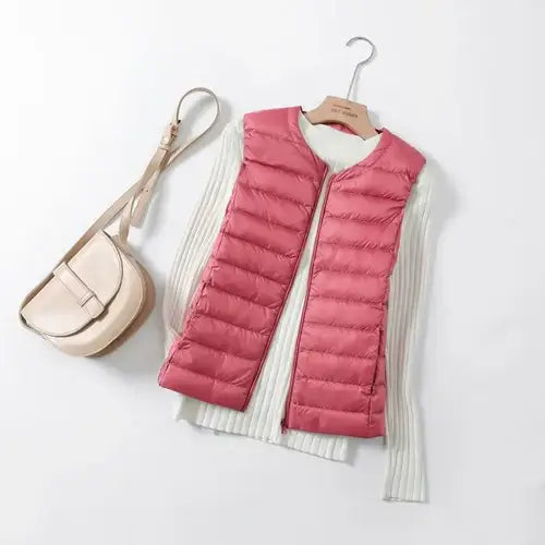 Women Autumn Winter Ultralight Thin Packable Down Sleeveless Jacket.