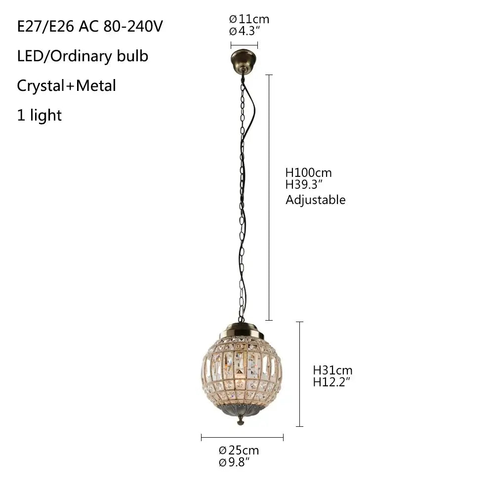 Vintage Crystal Globe Pendant Chandelier