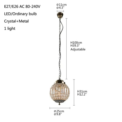 Vintage Crystal Globe Pendant Chandelier